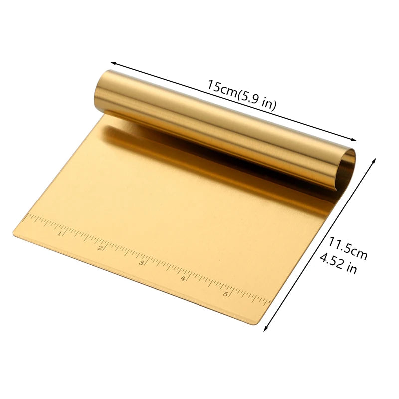 Gold Noodle Cutter Stainless Steel Pastry Dough Cutter Craper with Scale Measurements for Baking Vegetable Toast Sausage
