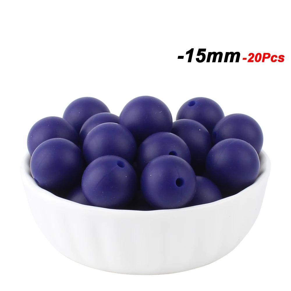 20pcs 15mm Baby Round Silicone Beads Food Grade DIY Teethers Toys Nipple Holder Pacifier Chain BPA Free Silicone Teething Beads