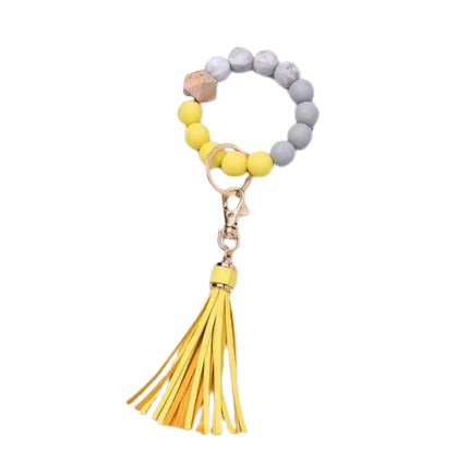 Tassel Wood Silicone Bead Bracelet Key Chain Female Women Hot Selling Bracelet Key Ring Wrist Bangle Keychains Accessory