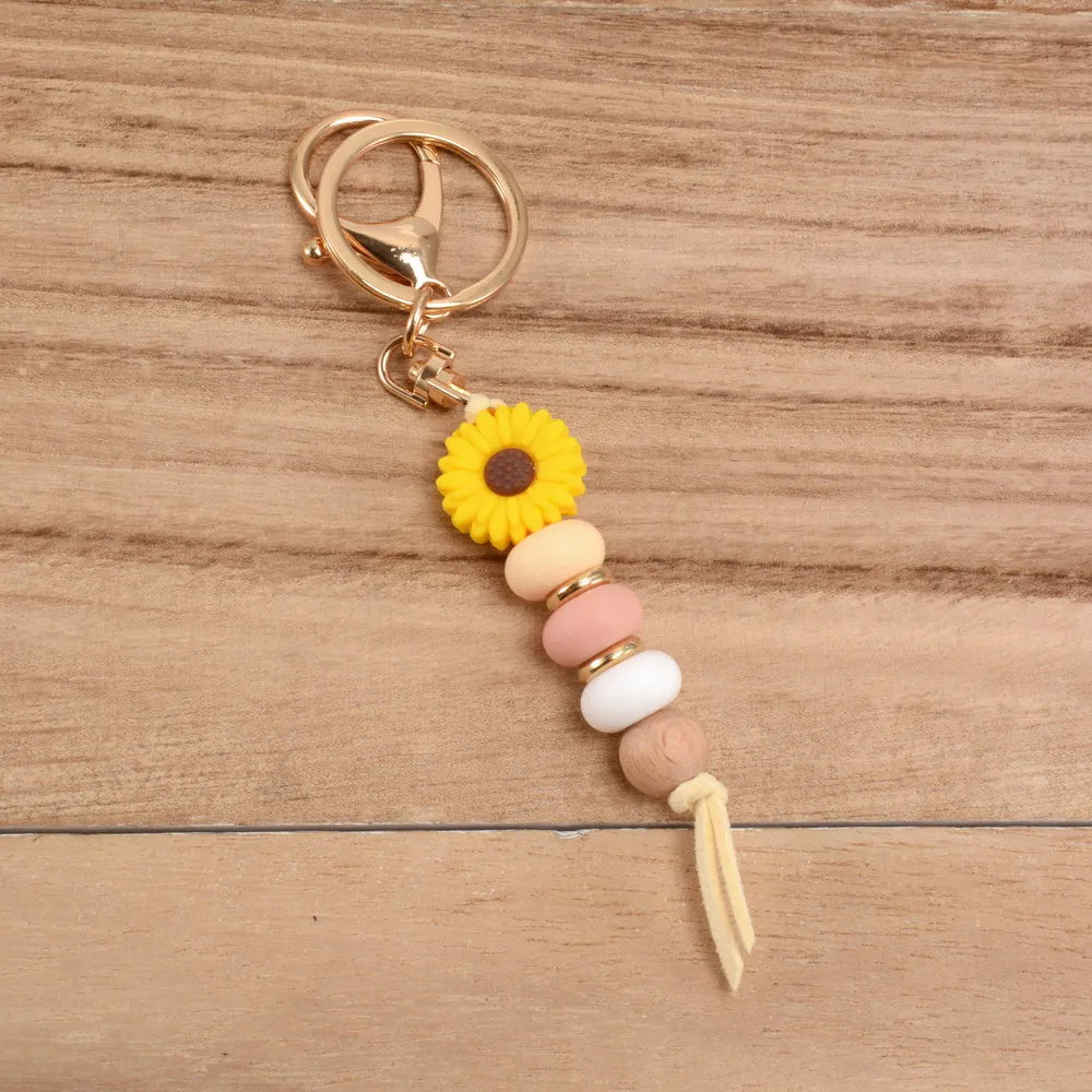Silicon  Daisy Bead Keychain For  Teacher Gift Mother's Day
