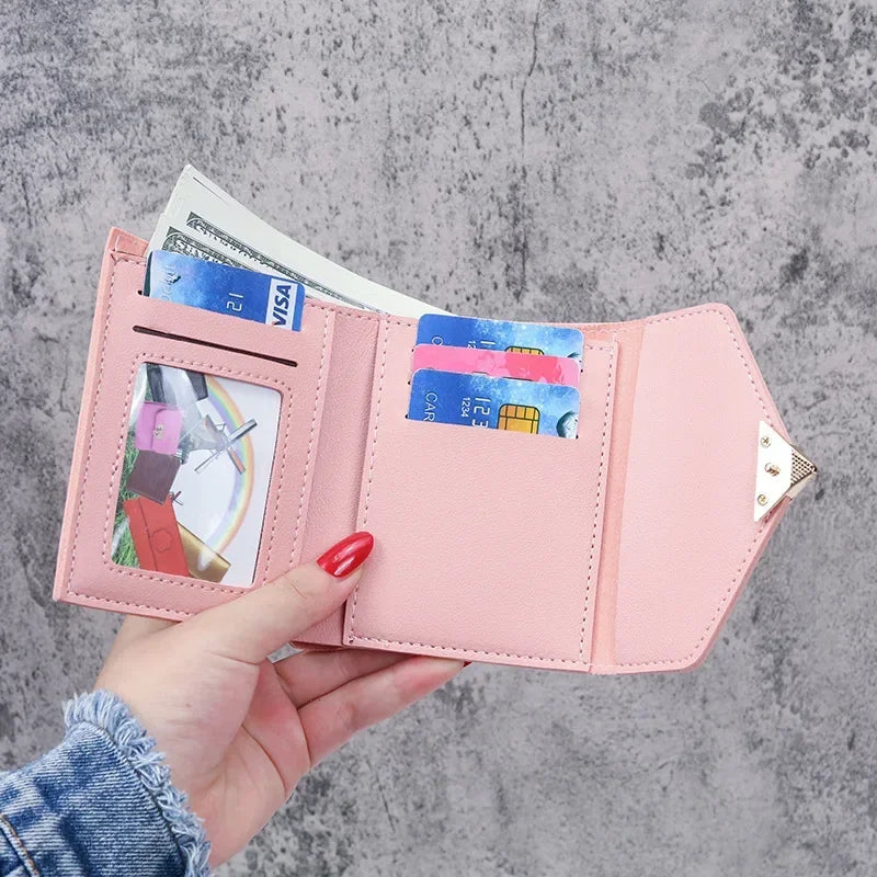 Women Heart Short Small Wallet PU Leather Folding Multi Function Clutch Bag Small Purse Female Hasp Card Holder Coin Purses