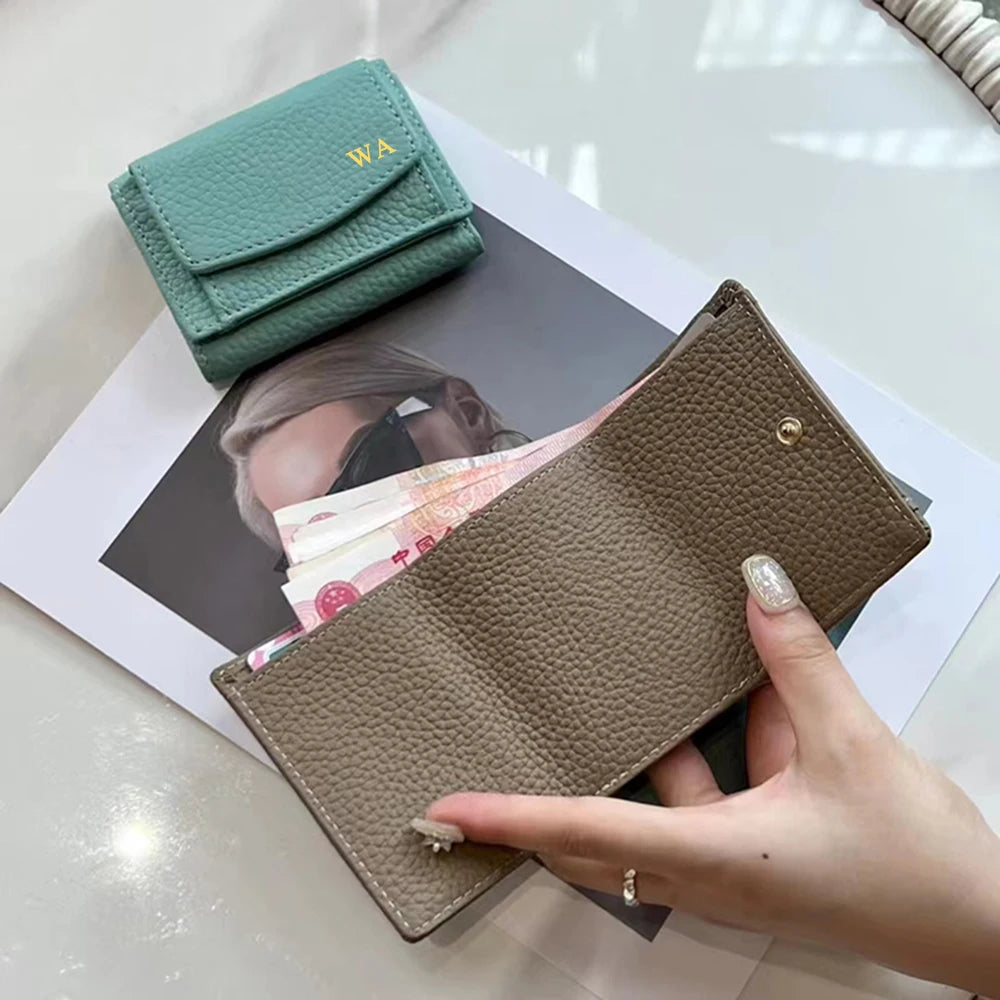 Personalize Small Women Wallet Custom Name Genuine Leather Female Coin Short Purse Fancy RFID Folded Lady Card Holder Money Bag