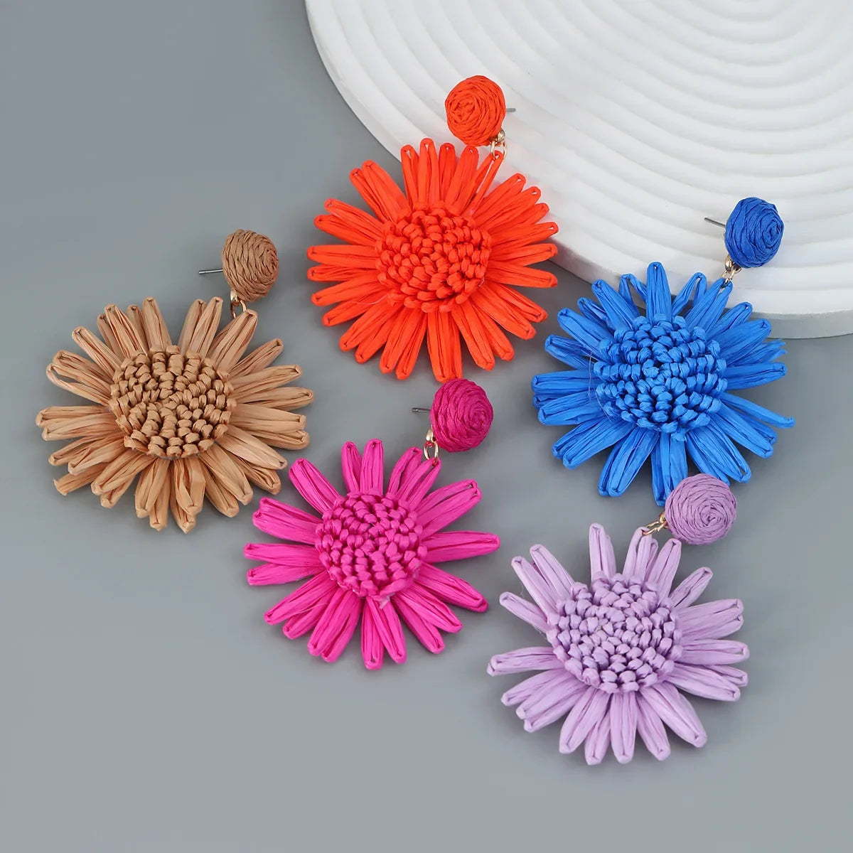 New Handmade Weave Sun Flower Raffia Earrings for Women Girls Fashion Holiday Party Jewelry Brincos Gifts Jewelry Wholesale
