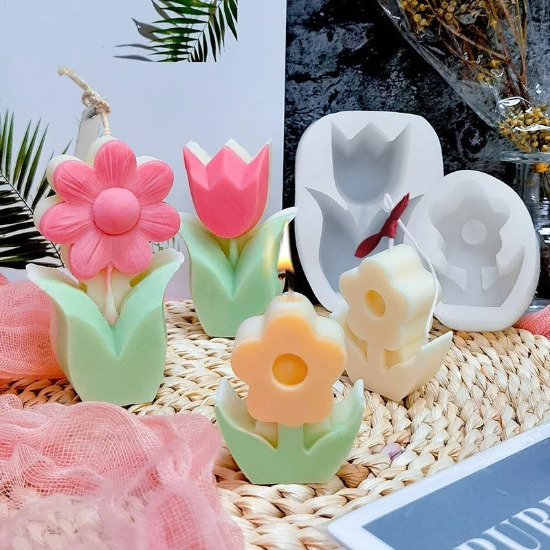 New Aromatherapy Candle Silicone Mold Cute Tulip Flower Shape Decorative Candle Making Diy Handmade Soap Making Mold