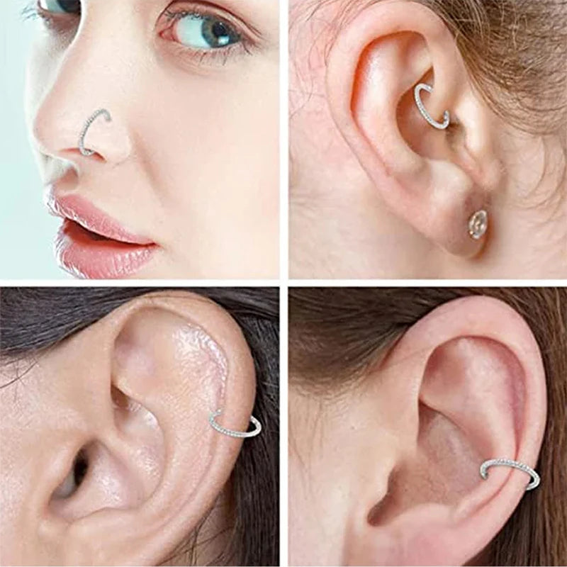 1PC G23 Titanium Piercing Hinged Nose Ring Daith Earring Clicker Nose Septum Hoop CZ Helix Conch Cartilage Jewelry Wholesale 16G