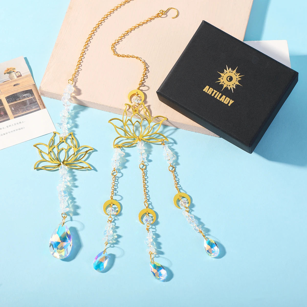 Heamsa 2Pcs Sun Catcher Lotus Prism Crystal Suncatcher Rainbow Crystal Light Catcher Hanging Decoration for Window Garden Car Charm
