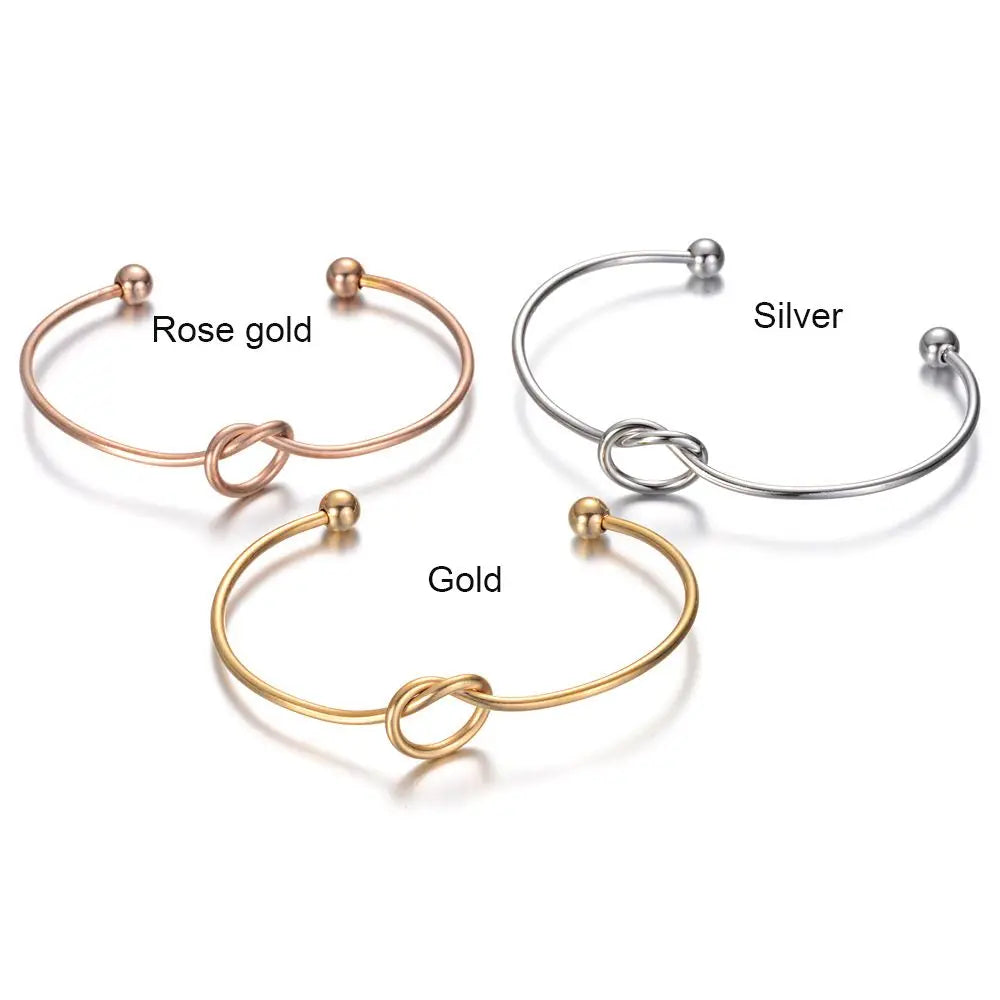 Love Knot Bracelets Thank You Bridesmaid Proposal Gifts Wedding Party Favers Tie The Knot Open Cuff Bangles for Women Girls