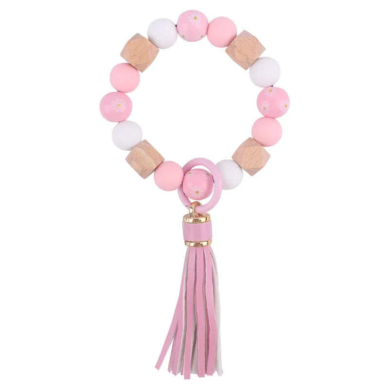 Hemasa Silicone Round Beads  Keychain For  Women Wristlet /Bracelet Keyring For Anti-Loss Lobster Clasp Keychain Jewelry