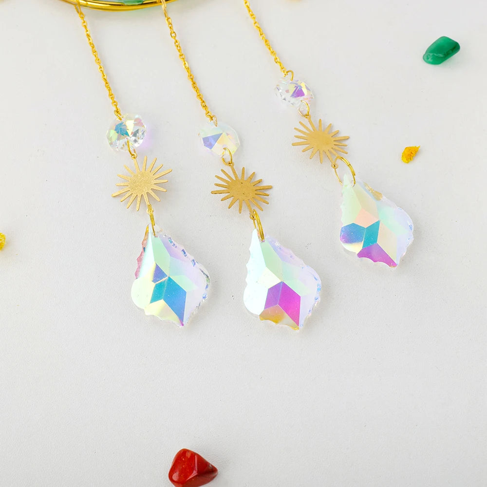 1pc Natural Crystal Gravels Moon Sun Catcher Wind Chime Energy Quartz Crystal Crafts Christmas Home Decoration Gifts