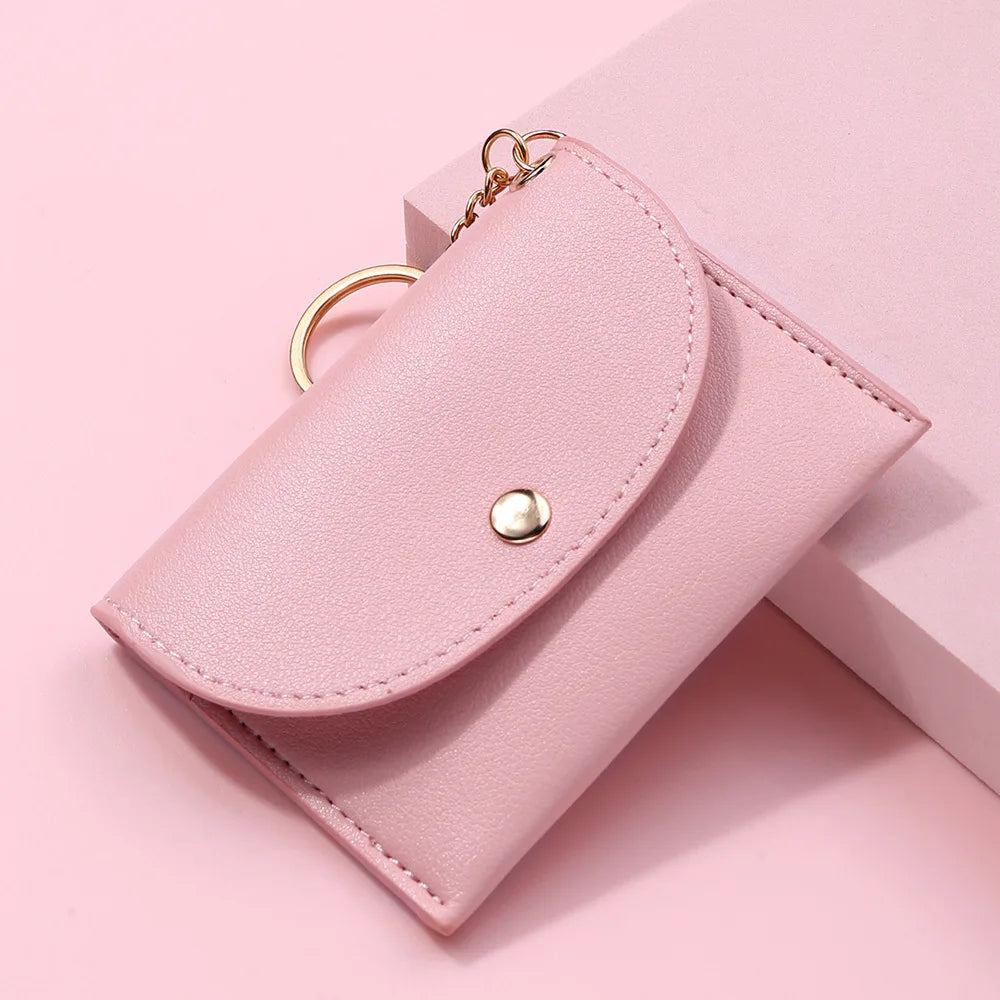 Simple Fashion PU Leather Coin Purse Women Buckle Ultra-thin Mini Change Purses Keychain Wallets Card Holder Pouch Small Wallet