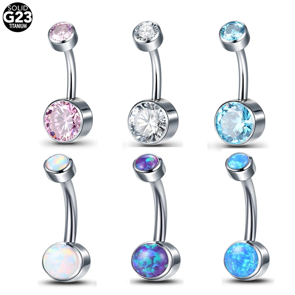 1PC G23 Titanium Belly Button Ring Opal Crystal Navel Nombril Piercing 11mm Barbell Ring For Women Body Piercing Jewelry 14G