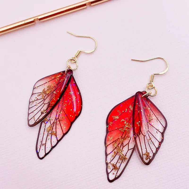 Minar Fairy Clear Gradient Color Resin Wings Dangle Earrings for Women Wholesale Copper Rhinestone Butterfly Pendant Earring
