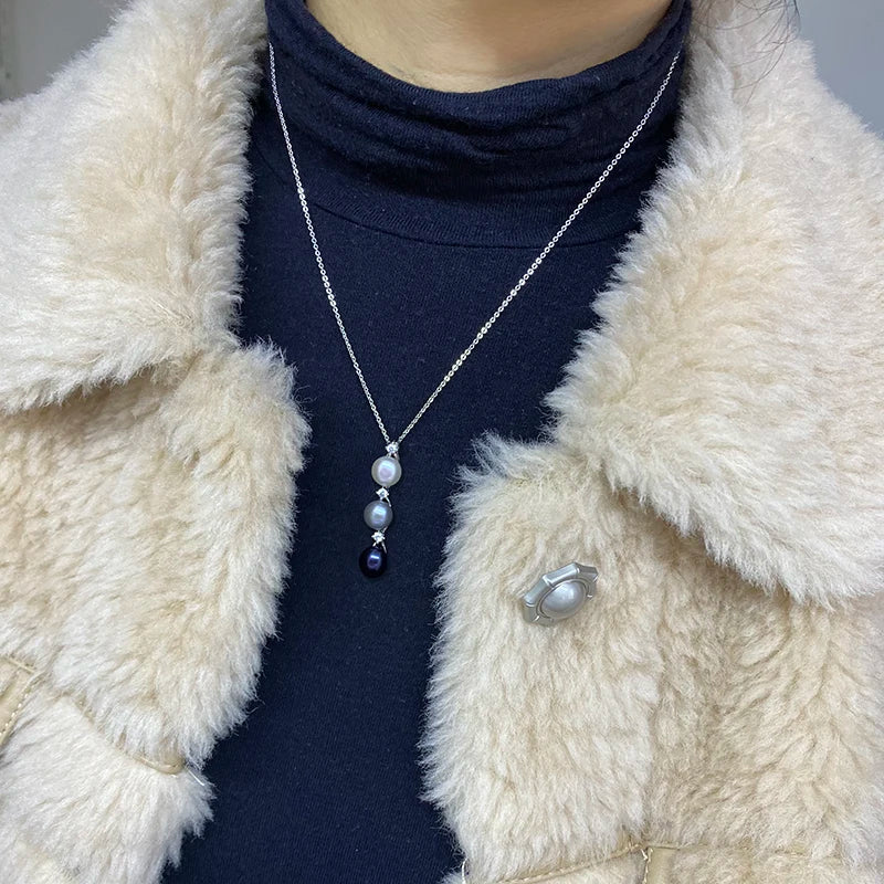 Hemasa  Multicolor Pearl pendant Freshwater Three beads pendant Necklace  for women wedding party Daily gift