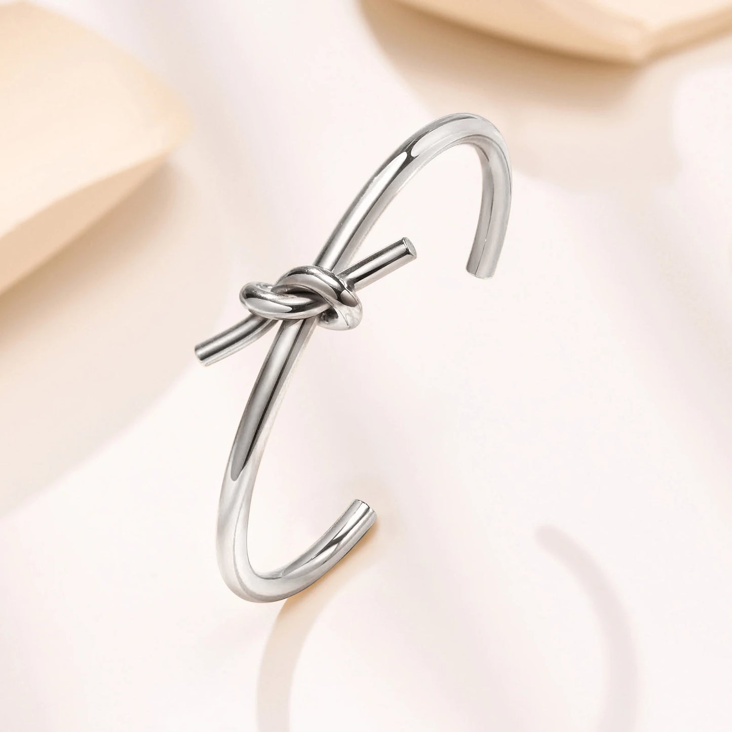 Open Knot Bracelets, Stainless Steel Cuff Bangle for Women, Minimalist Wrist Jewelry Gift