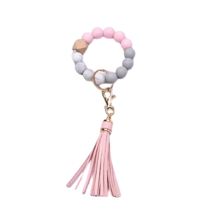 Tassel Wood Silicone Bead Bracelet Key Chain Female Women Hot Selling Bracelet Key Ring Wrist Bangle Keychains Accessory