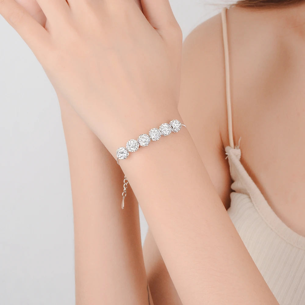 6 Pcs Crystal Beads Lucky Bracelet For Women Gift Luxury 925 Sterling Silver Chain Rhinestone Ball Bracelet Pulseira S-b228