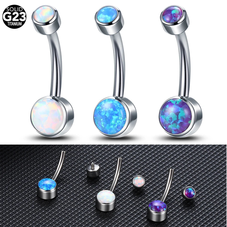 1PC G23 Titanium Belly Button Ring Opal Crystal Navel Nombril Piercing 11mm Barbell Ring For Women Body Piercing Jewelry 14G