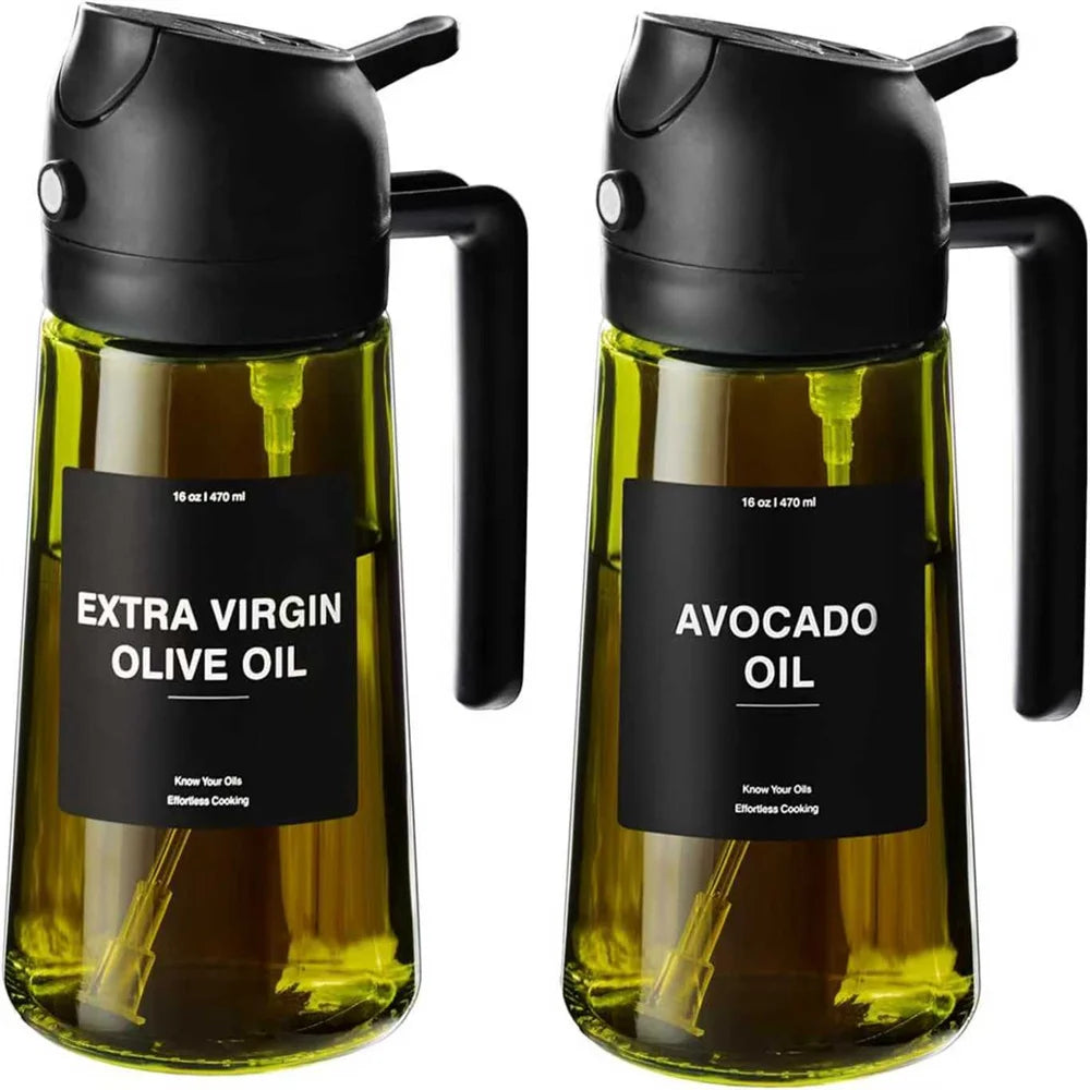470 ml Oil Sprayer for Cooking,2-in-1 Olive Oil Dispenser and Oil Spray Bottle,Oil Spray with Stickers,Thick Glass Spray Bottle
