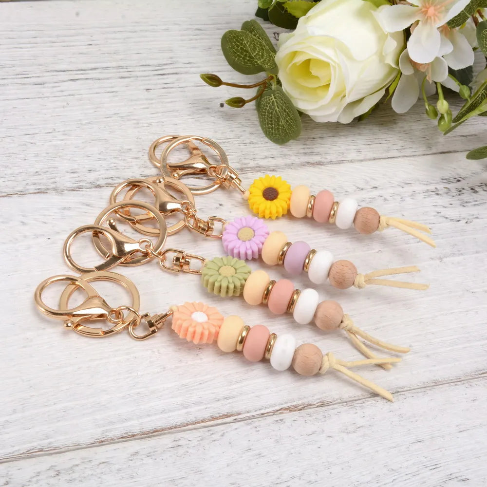 Silicon  Daisy Bead Keychain For  Teacher Gift Mother's Day