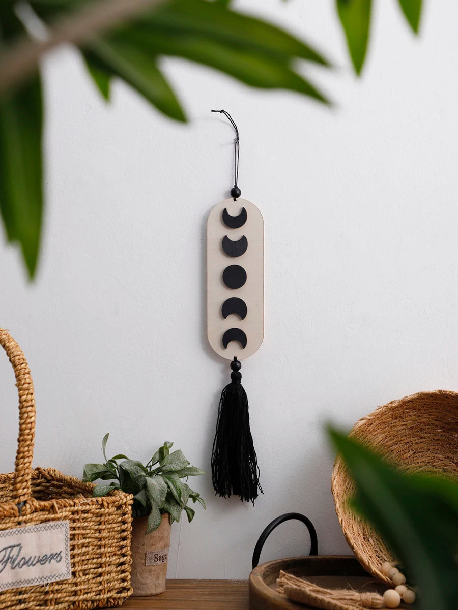 Hemasa Wooden Hanging Decor Moon Phase Boho Home Decoration Wall Hanging Decor Black Macrame Nordic Living Room Decor Asesthetic Art