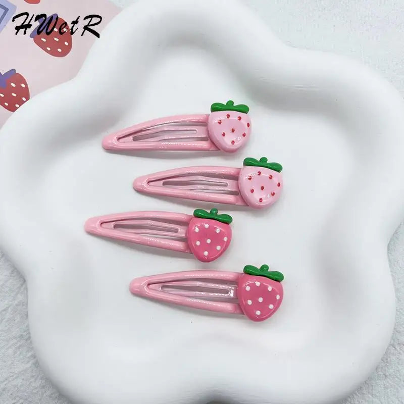 2pcs/set Cute Sweet Strawberry Hairpin Lovely Pink Hair Clips Women Girls Bangs Clips BB Snap Clip Hair Accessories