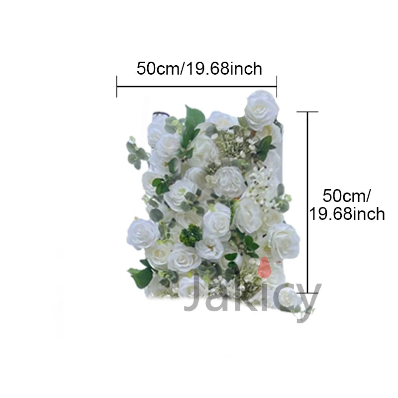 Rose Hydrangea Green Leaf Artificial Flowers Wall Cloth White Roll Up Curtain Hang Floral Wedding Event Backdrop Decor Props