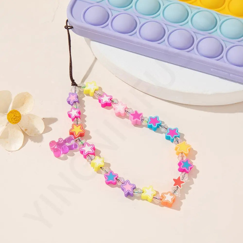 Mobile Phone Strap Silicone Bead Chain Flower Pendant Soft Pottery Bead Chain for Cell Phone Case Hanging Cord Necklace Lanyard
