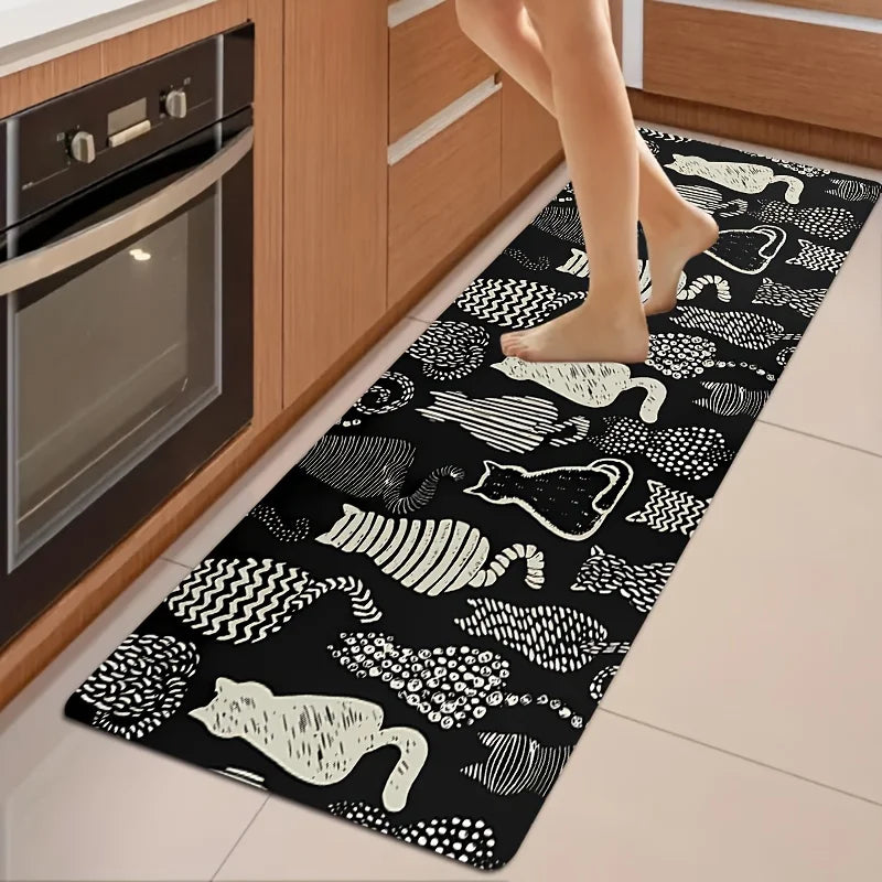 Tejesa Set of 2 Cute Black Cat Kitchen Rugs /Farmhouse Style Non-Slip Washable Floor Mats Home Decor
