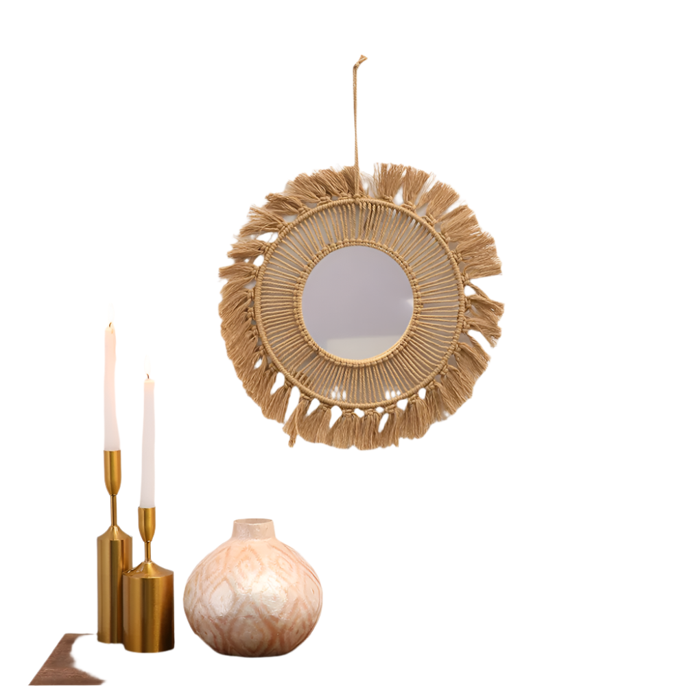 Hemasa Round Wall Mirrors Room Decor Handmade Macrame Decorative Hanging Mirror Living Room Bedroom Home Apartment Decoration