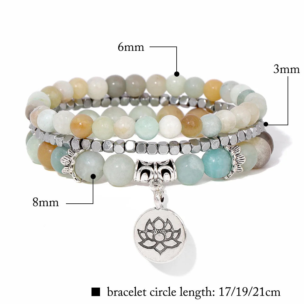 Natural Stone Lotus Buddha Beads Amethysts Agates Lapis lazuli Tiger Eye Turquoises Bracelet For Women Men Yoga bracelet Femme