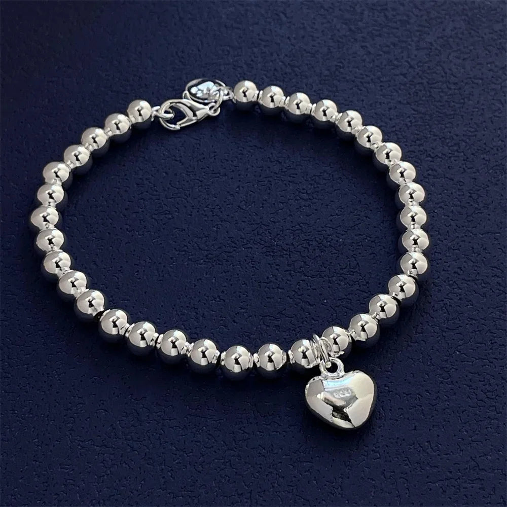 Hemasa 925 Sterling Silver Bracelet with Heart Charm For Women /Girls