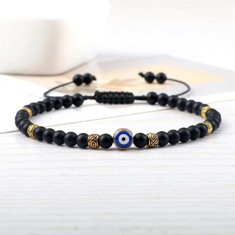 Lucky Evil Eye Bracelet Men Natural Stone 4mm Tiger Eye Lava Agates Beads Adjustable Braided Bracelets&Bangles Jewelry for Women