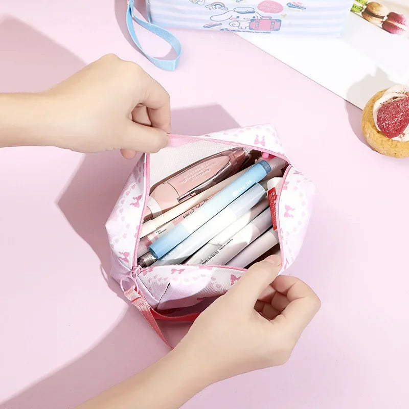 Hemasa Student Pencil Case for Girl Women/ Cinnamoroll/ Hello Kitty Kuromi Melody Storage Bag Waterproof Portable Cosmetic Bag