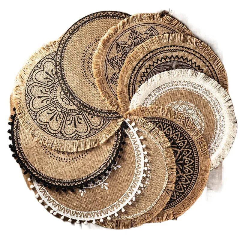 Hemsa 4pcs Bohemian Round Insulated Coaster  with Tassels