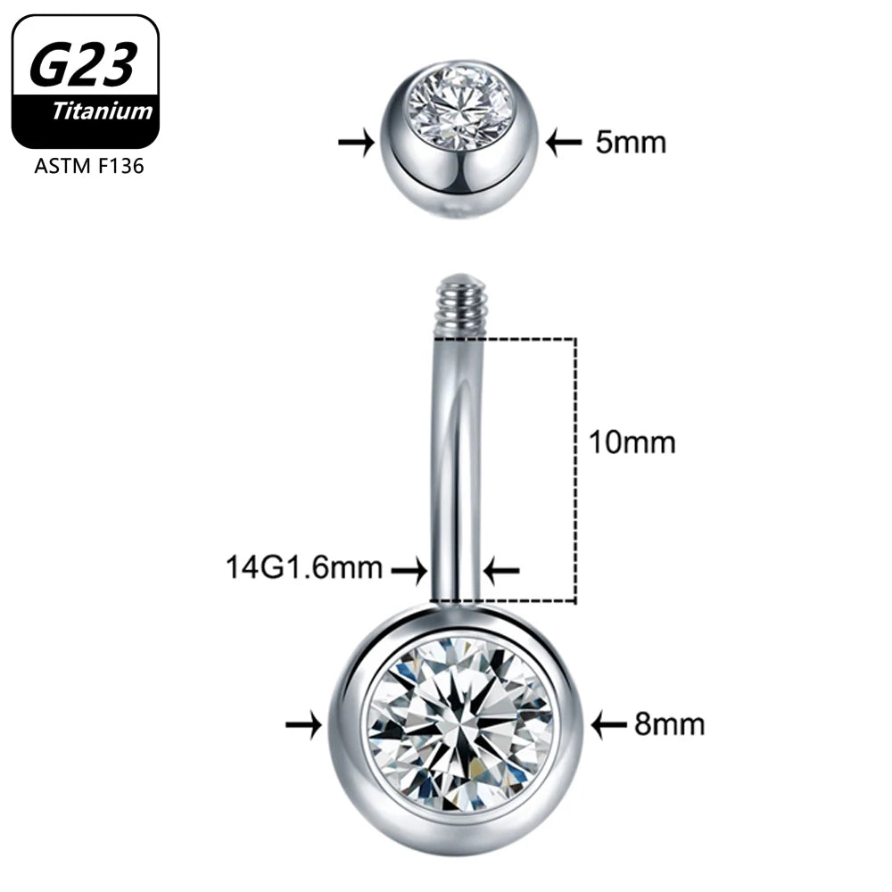 1/5pcs ASTM F136 G23 Titanium 14G Belly Button Ring Navel Nombril Piercing CZ Sexy Women Body Jewelry Ombligo Wholesale