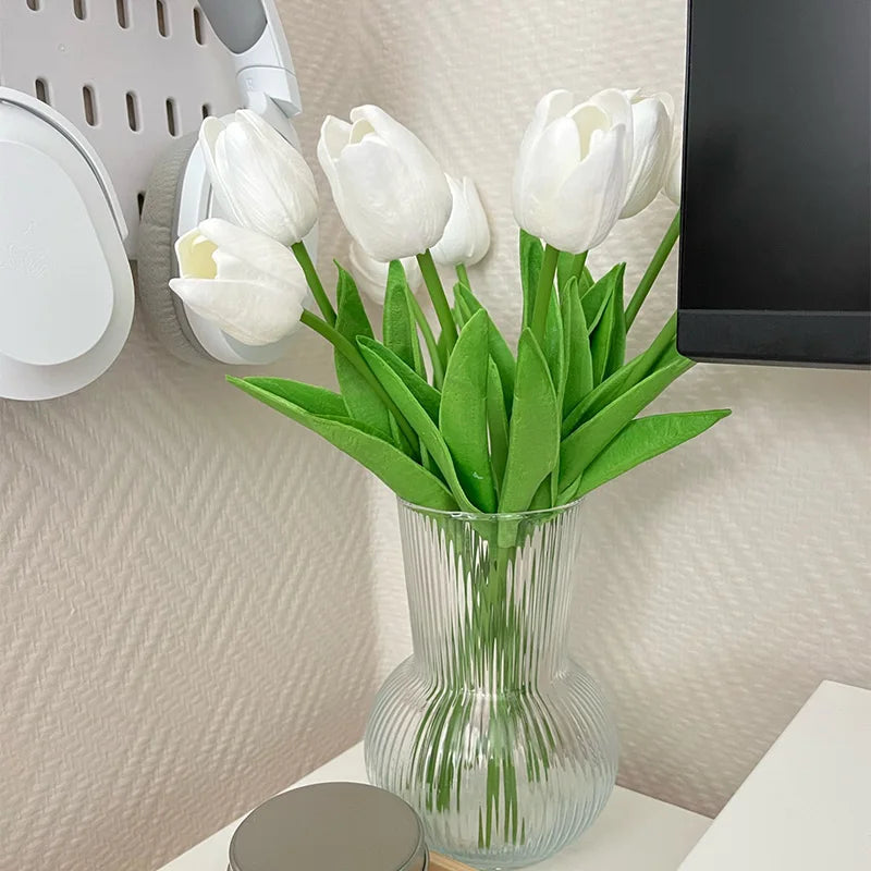 1/5Pcs Artificial Flowers PU Tulips Flower Bride Holding Bouquet Nordic Home Bedroom Office Party Wedding Decoration Fake Floral