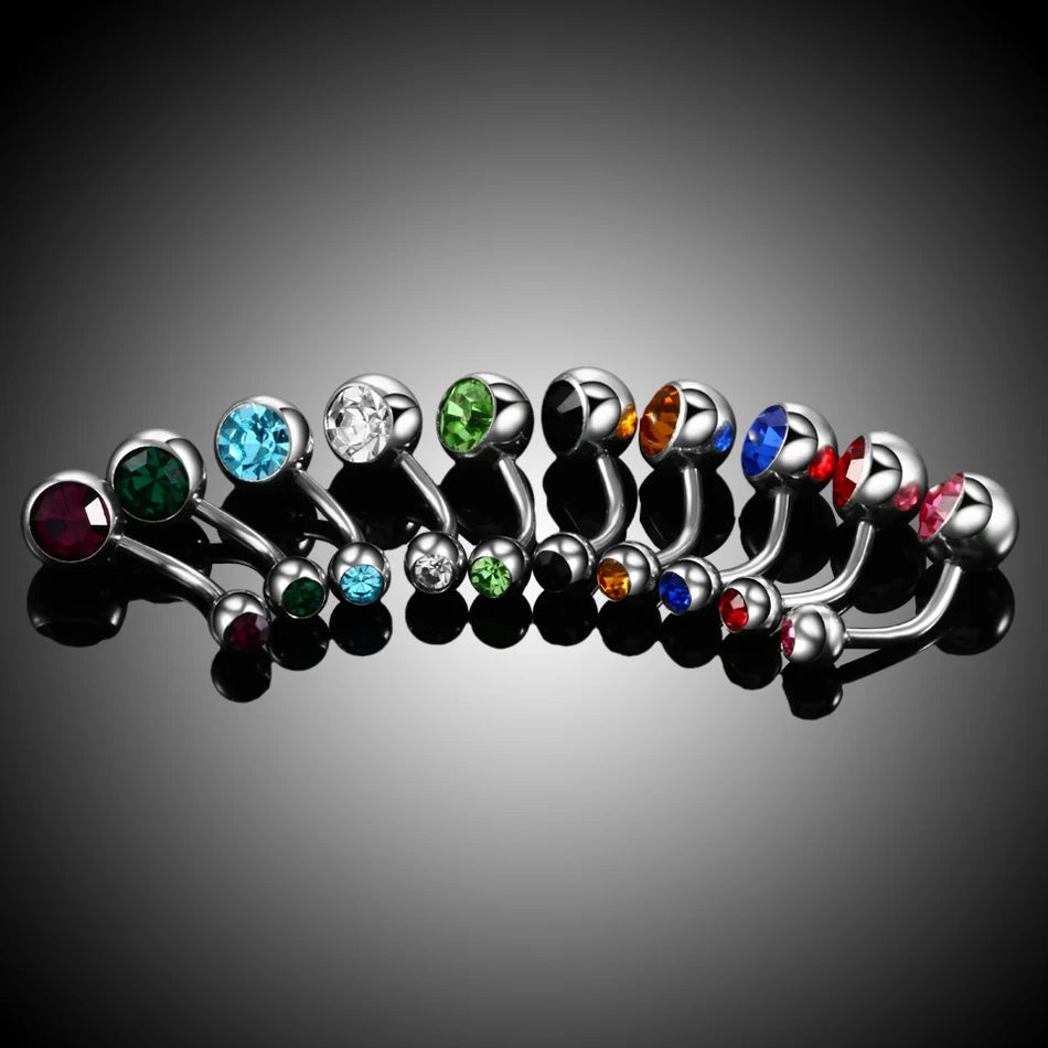 10pcs/lot Steel 14G Crystal Navel Piercing Belly Button Ring Rhinestone CZ Navel Barbell Stud Sexy Ombligo Ball Nombril Jewelry