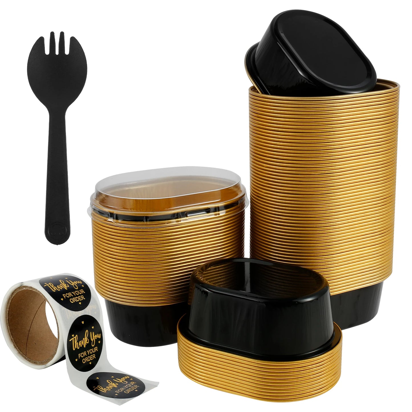 Tejesa 100/50Pcs Aluminum Foil Cake Pans 68ml Heat-Resistant Foil Baking Cups with Clear Lids Mini Oval Cake Pan Reusable Bread Mold
