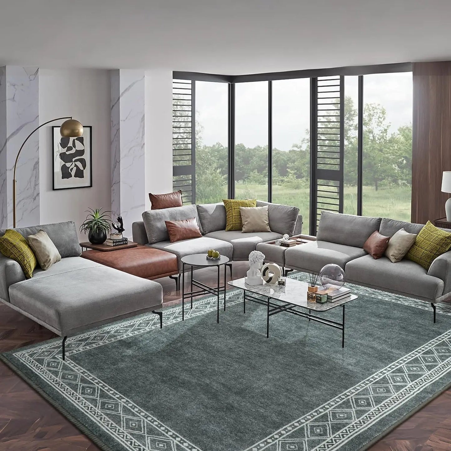Modern Beige Bordered Washable Area Rugs Non Slip Living Room Carpet Sofa Table Large Area Rugs Bedroom Bedside Floor Mat Decor