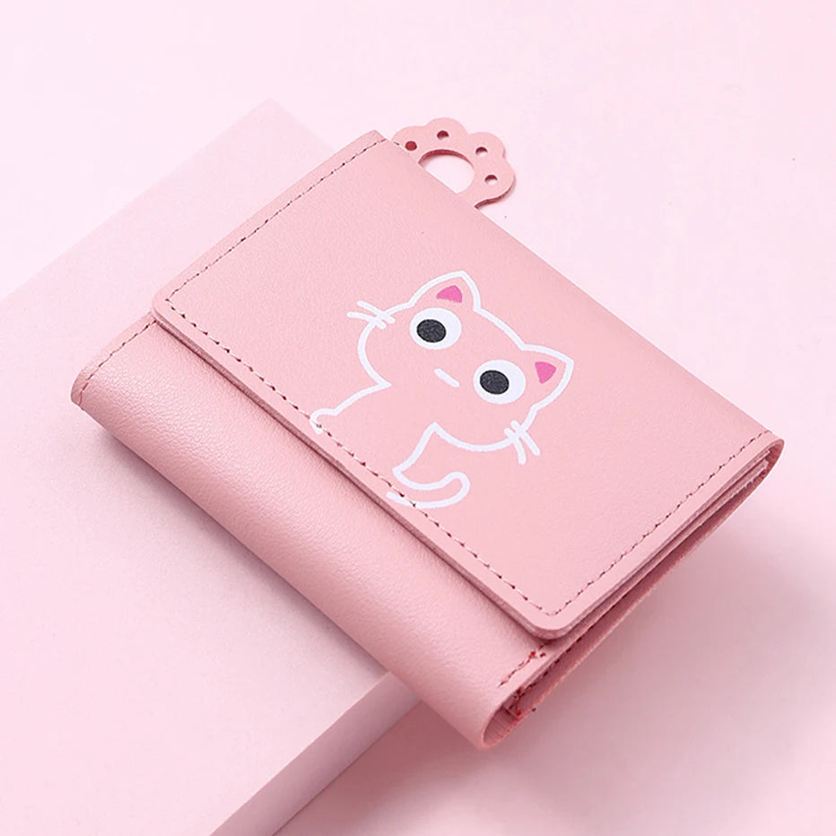 Hemasa Women's Cute Cat Wallet Female Small Short PU Leather Purse Ladies Card Holder Money Bag Hasp Creative Fashion Wallet Girls Gift