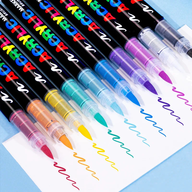 Acrylic Paint Pens, Soft Brush Tip Acrylic Paint Markers, 12 Color Acrylic Markers Ideal for Canvas, Rock Painting, Wood, Stone