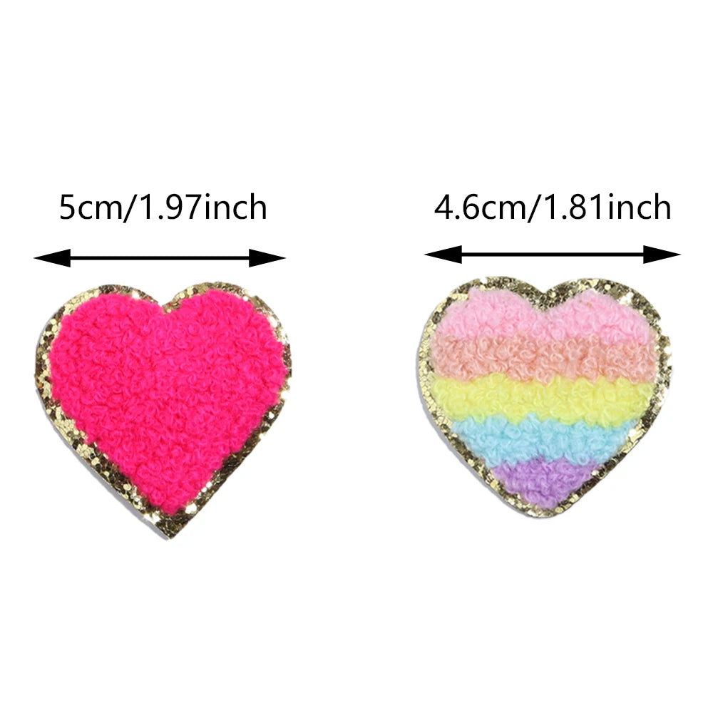 5Pcs/Lot Love Heart Wool Embroidery Patches Gold Glitter Edged Patches Iron On For DIY Crafts Sticker Bags Clothing Decoration