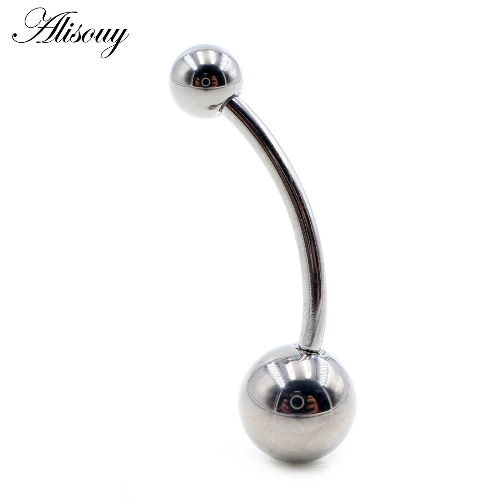 Alisouy 1pc 8-16mm Length G23 Titanium Steel Ball Barbell Sexy Ball Belly Ring Navel Piercing Women Men Button Ring Body Jewelry