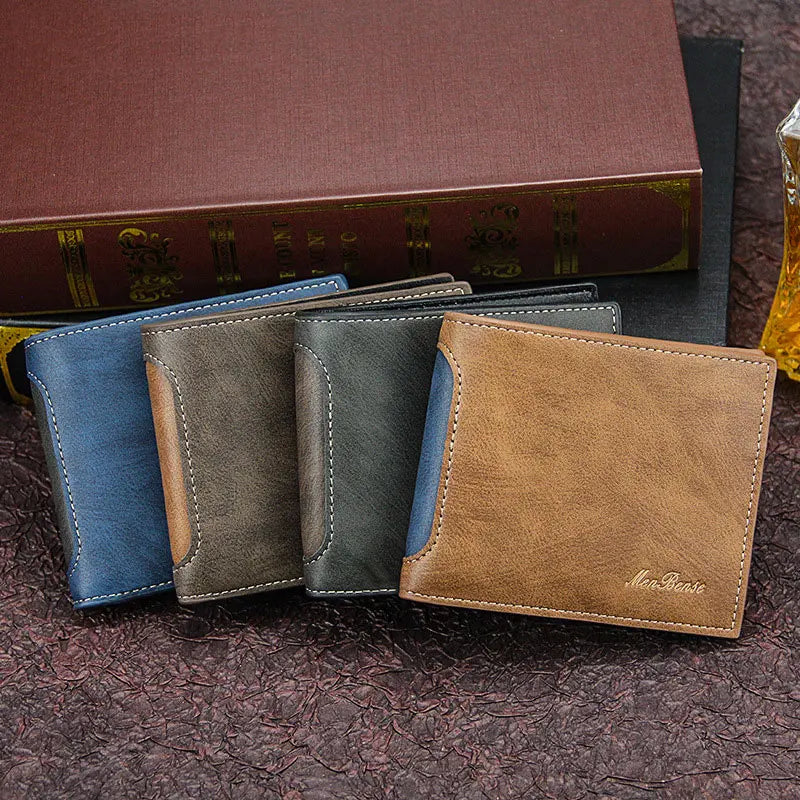 New men's wallet short fashionable casual spliced multi card slot three fold bag men's wallet business wallet