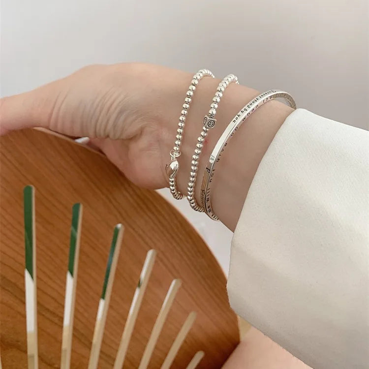 MEETSOFT 925 Sterling Silver Ball Heart Geometry Bracelets for Women Girl Minimalist Elegant Temperament  Fine Jewelry Gift