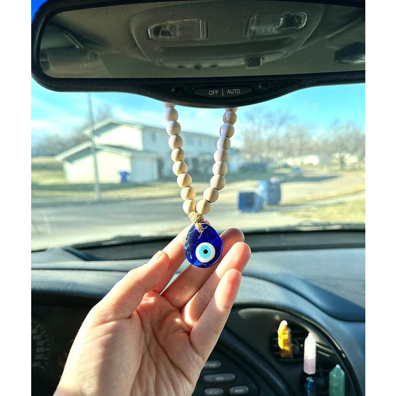 Hemasa Evil Eye Wall Hanging Lucky Eye Glass Evil Eye Gifts Turkish Eye Nazar House Protection Wood Beads Decor Rearview Mirror Pendant