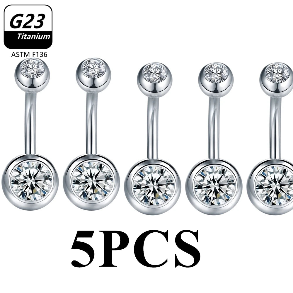 1/5pcs ASTM F136 G23 Titanium 14G Belly Button Ring Navel Nombril Piercing CZ Sexy Women Body Jewelry Ombligo Wholesale