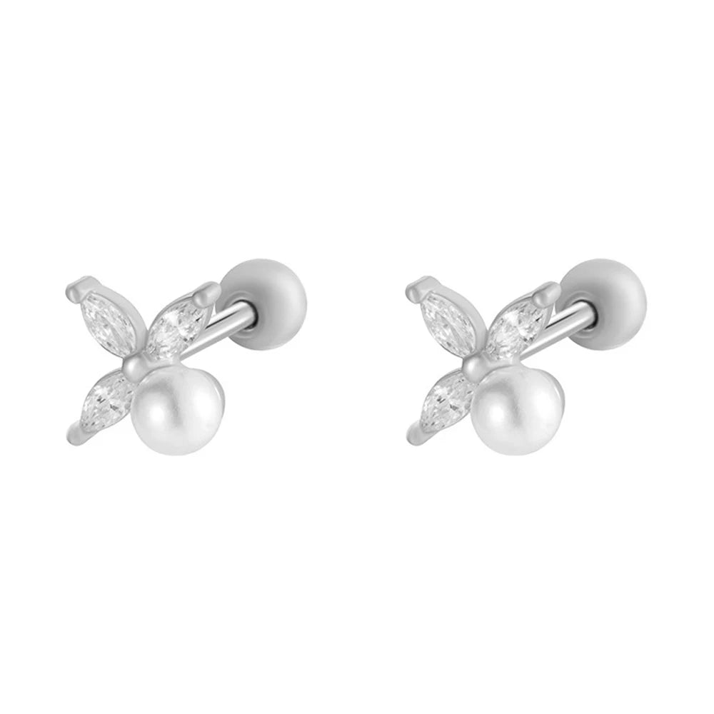 Tejesa Crystal Charm Earrings For Women Inlaid Diamond Pearl Pierce Stud
