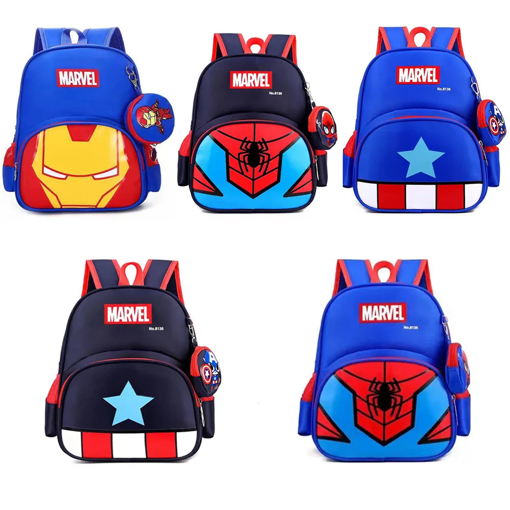 Spiderman Iron Man Captain America Children Schoolbag Marvel Periphery Anime School Bag Satchel With Pendant Bag Purse Backpacks