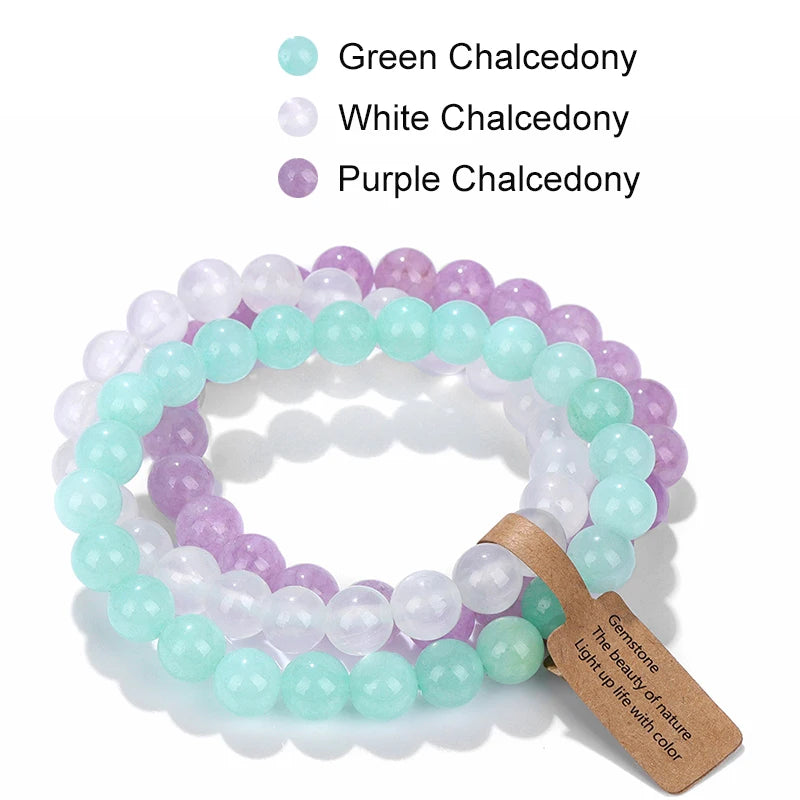 Blue Cat Eye Beaded Bracelets 3Pcs/Set Natural Stone Amethyst Beads Bracelets Multicolor Stretch Bangle Women Yoga Wrist Jewelry
